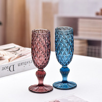 Grosir Pabrik Gelas Kaca Tebal Motif Relief Warna-Warni Retro untuk Anggur Merah dan Minuman Jus