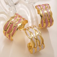 Gelang Manset Bunga Tetesan Minyak Terbuka Warna Pink Baja Tahan Karat Warna Emas Perhiasan Fashion Wanita Hadiah