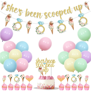 Décorations pour fête de mariage sur le thème de la crème glacée : bannières, guirlande florale, décorations pour cupcakes, décorations pour gâteaux, ballons en macaron à l'hélium - Product Image 1