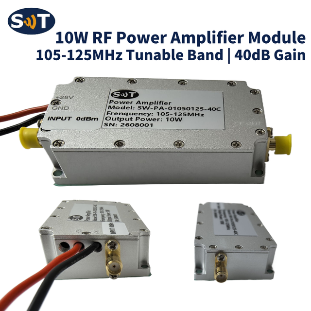 SWT 100W RF Power Amplifier Module | 5400-5600MHz | 50dB Gain | 28V Supply | 10A Current | Protection | High-Power Signal