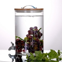 Distributeur de Boissons, Jus et Eau en Verre Borosilicate de Haute Qualité, Contenant de Fermentation 5L, 7.5L, 10L avec Robinet et Couvercle en Bambou