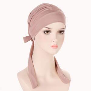 Foulard long en <span class=keywords><strong>coton</strong></span> pour femme, bandeau, turban, bonnet de chimiothérapie, bonnet de sommeil, bonnet beanie, vente en gros - Product Image 3