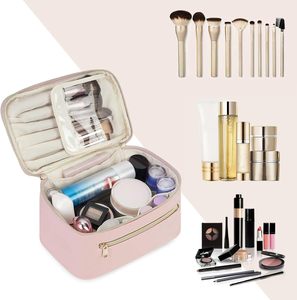 New Vegan Leather Makeup Bag Travel Make up Organizer Large Capacity Fashionable Cosmetic Bags Zipper Closure - Product Image 2