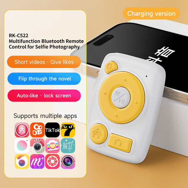 Rechargeable for Remote Shutter Wireless Selfie Remote Control IOS Android TikTok Video Scrolling Liking E-book Page