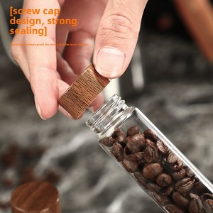 Set Wadah Penyimpanan Biji Kopi Kayu Walnut, Tabung Kaca Dosis Tunggal dengan Tutup Sekrup Kedap Udara untuk Peralatan Barista Kafe Rumah - Product Image 2
