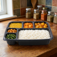 Boîte repas jetable en polypropylène 6 compartiments, qualité alimentaire, pour plateaux de traiteur et préparation de repas, vente en gros