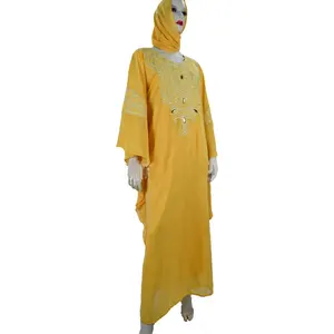 नई फैशन 2022 सादे शिफॉन स्कार्फ के साथ कशीदाकारी सुंदर पूर्ण आस्तीन मुस्लिम लंबी पोशाक