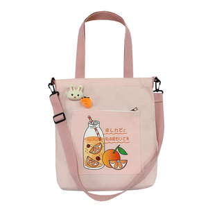 Sacos de lona de algodão orgânico natural, desenhos animados, tendência, sacos com logotipo impresso personalizado - Product Image 2