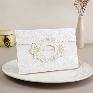 Fabricante de invitaciones de boda de alta gama estilo europeo, tarjetas de invitación bicolor con corte láser y grabado en oro. - Product Image 3