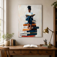 Peinture à l'huile « Femme lisant avec une pile de livres », impression sur toile encadrée, art mural pour salon, chambre, bureau, décoration intérieure