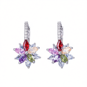 Pendientes de aro con flor de cristal azul E338, chapados en oro, plata 925, joyería de moda para fiesta para mujer - Product Image 1