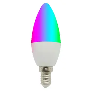 Lâmpada inteligente tuya de 5w, lâmpada inteligente rgb colorida com bolha, wifi, tipo vela e14, rgb