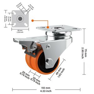 Custom 2.5/3/4/5 Inch Polyurethane Solid Plate <strong>Casters</strong> No Brake Thread Guards 1-Year Warranty Trolley Cart Furniture Swivel - Product Image 2