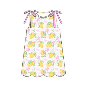 Conjuntos de Shorts para Niñas con Estampado de Flores y Limones, Diseño Casual de Primavera/Otoño, Transpirables, de Algodón y Spandex, con Lazos y Borde Festoneado - Product Image 4
