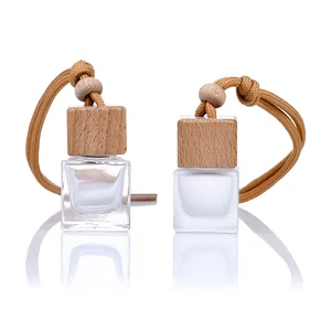 Groothandel Lege Luchtverfrisser Hout Opknoping Auto 8Ml 10Ml Mat Vierkant Glas Aroma Parfum Diffuser Fles Met Opknoping String