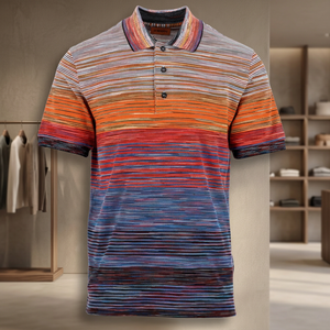 <b>Orange</b> Space Dyed Stripe <b>Polo</b> Shirt Custom Color Casual Short Sleeve Tops Men's Fashion Print Clothing - Product Image 4