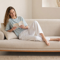Ensemble pyjama coordonné en coton minimaliste pour femme, t-shirt à manches courtes et col rond, pantalon large à taille élastique, à porter à l'extérieur, tenue de jour SOFT11