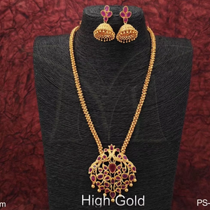 Collier élégant en or avec pierres de rubis et boucles d'oreilles Jhumka Bijoux de mariée traditionnels parfaits pour les occasions spéciales - Product Image 1