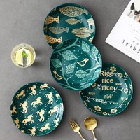 Assiette de service en céramique émaillée vert olive foncé de style nordique de 7 pouces de la marque JADE, compatible micro-ondes, pour usage hôtelier