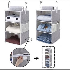 Detachable 3 Shelf Hanging Closet Organizers Collapsible Closet Hanging Shelves for Clothes and <b>Shoes</b> Canvas Gray - Product Image 2