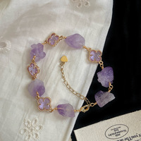 Bracelet Doux pour Femme en Or Rose avec Fleur à Quatre Feuilles, Perle d'Eau Douce et Cristal de Citrine Naturelle pour Célébration d'Anniversaire