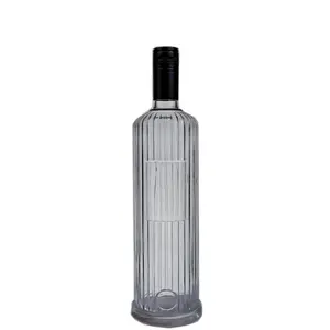 750ML Customer Design Empty Round Glass Bottle Embossed Vodka Rum Tequila Bottle