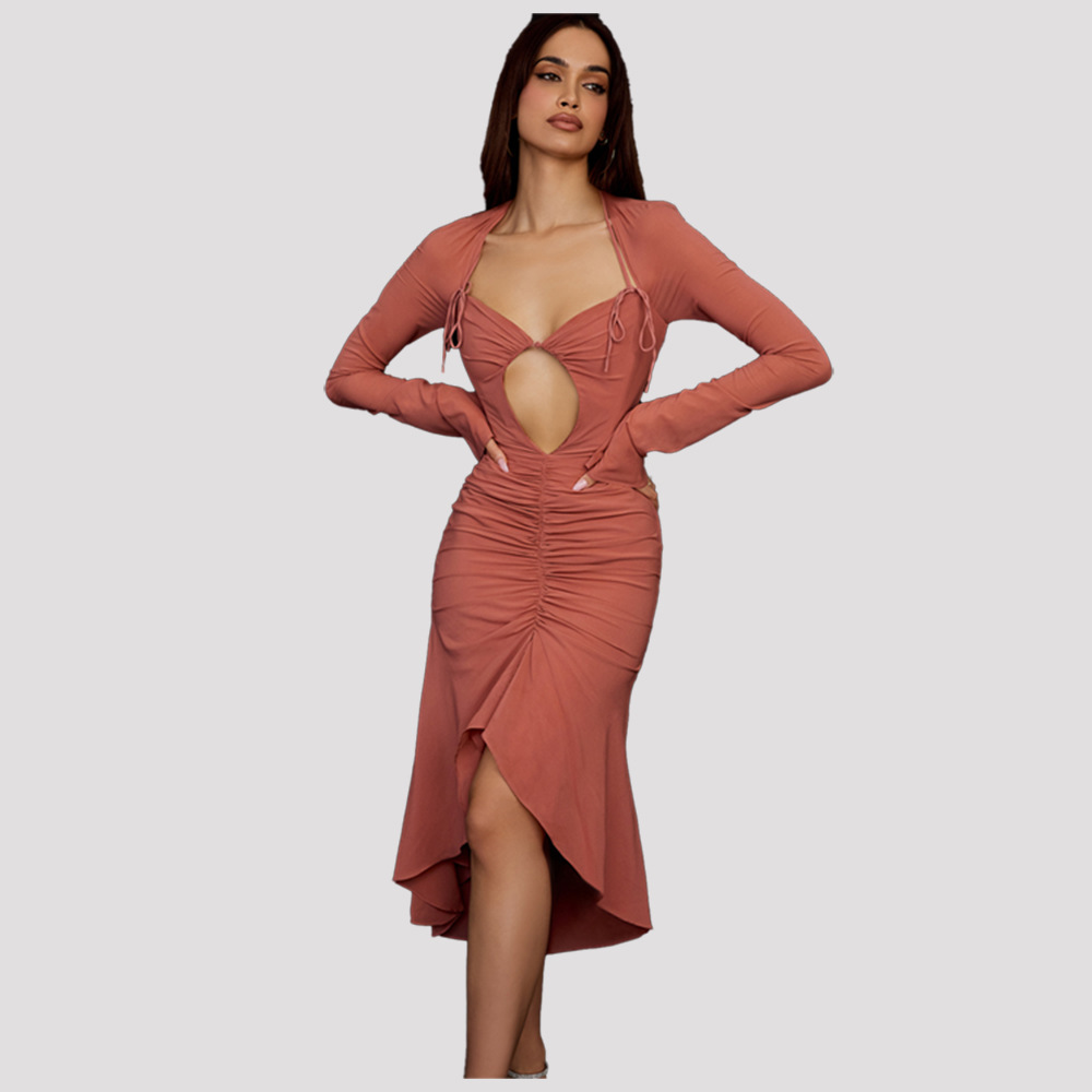 Hot Sale Sexy Solid Color Spring and Summer Long Sleeve Quick Dry for Ladies Dress