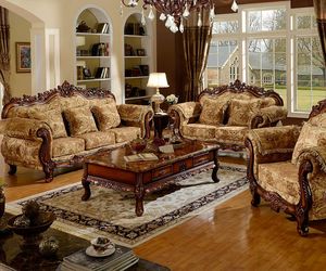 European American Style <b>Sofa</b> Set 123 Combination <b>Living</b> <b>Room</b> Solid Wood Upholstered <b>Sofa</b> Couch For Home Hotel - Product Image 1