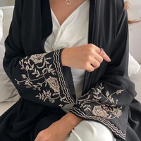 Lanna Style Noir Abaya Femme Robe Musulmane Abaya Musulim Femme Fleur Broderie Diamants Musulmane Abaya FK809-F413