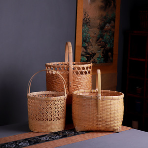 Handmade Bamboo Woven <b>Baskets</b> Round <b>Storage</b> Fruit <b>Basket</b> Kitchen Use Simple Style - Product Image 4
