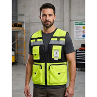 Chaleco de seguridad reflectante fluorescente clase 2 con cremallera frontal y múltiples bolsillos para personal de almacén
