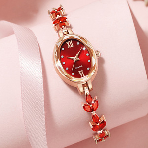 Phong cách thanh lịch cao cấp của phụ nữ thạch anh xem với kim cương thiết lập Dây đeo hợp kim mới có tính năng tai lúa mì Tím cánh hoa lá thiết kế - Product Image 5