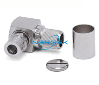Connecteur coaxial standard QMA mâle à angle droit 50 Ohm, à sertir/souder, pour LMR-400, DC-6GHz.