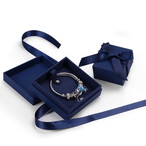 Custom Navy Blue & Pink Velvet Jewelry Boxes Simple Rectangle Design for <b>Ring</b> & Pendant <b>Storage</b> Made From Silky Silk Ribbon - Product Image 4