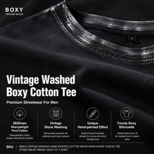 T-shirt Homme 285G en Coton Pur Lourd Noir, Coupe Boxy Ample à Bords Peints Vintage, Manches Courtes, Style Streetwear, Haut Personnalisé - Product Image 5