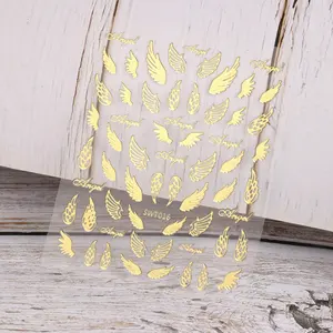 Gold Angel Wing Nails Stickers Mental Sun Moon Star Lock decalcomanie Charms per unghie cursori adesivi 3D accessori per decorazioni primaverili - Product Image 1