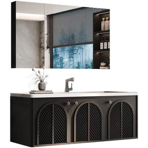 Modern minimalist bathroom cabinet combination French solid wood cabinet slate seamless washbasin - Product Image 4