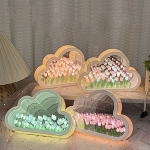 Lámpara LED de Tulipanes con USB, Creativa, para Decoración de Dormitorio, Regalo para el Hogar, con Espejo Acrílico y Flores Artificiales, Estilo DIY - Product Image 6