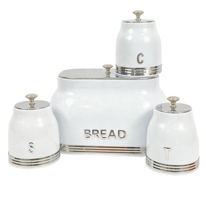 Boîtes à pain en métal <span class=keywords><strong>vintage</strong></span> Grande boîte à pain et ensemble de 3 pièces avec <span class=keywords><strong>sucre</strong></span>, thé et café - Product Image 1