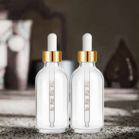 Botol Tetes Mata Silinder Kaca Bening Tutup Emas 2 oz Bumobum 2 Pack, Label, Corong, Anti Bocor, untuk Tincture, Kosmetik, Terukur
