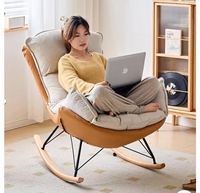 Fauteuil inclinable à bascule capitonné de luxe avec structure en bois de hêtre massif pour adultes ; Design contemporain pour salon, balcon, maison