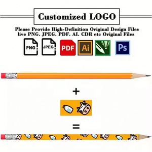 Crayons hexagonaux en bois de tilleul jaunes personnalisés avec logo, avec gomme, papeterie colorée pour l'écriture et le dessin, pour promotions et cadeaux - Product Image 2