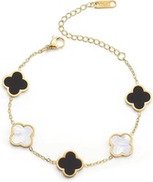 Bracelet tendance pour femme C&J en acier inoxydable plaqué or 18 carats, motif trèfle porte-bonheur et papillon avec pierre de coquillage, cadeau bijou