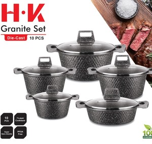 Set di pentole da 10 pezzi Set di pentole per zuppa in metallo moderno Stock Pot <span class=keywords><strong>20</strong></span> <span class=keywords><strong>Cm</strong></span> in alluminio di alta qualità con vetro pressato in alluminio - Product Image 2
