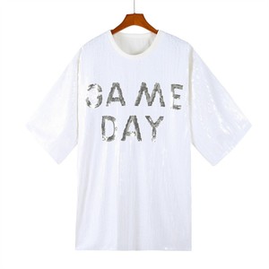 Game Day <span class=keywords><strong>Mujer</strong></span> Cuello redondo Negro Rojo Blanco Azul Plata Lentejuelas <span class=keywords><strong>Camiseta</strong></span> Vestido Lentejuelas Casual Suelta Fútbol americano <span class=keywords><strong>Camiseta</strong></span> Top - Product Image 4