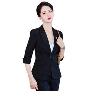 Women's Suit Set Three Quarter Sleeve Light Blue Slim Fit Anti-Wrinkle Business Commute Office Lady Two Piece Formal Wear - Product Image 5
