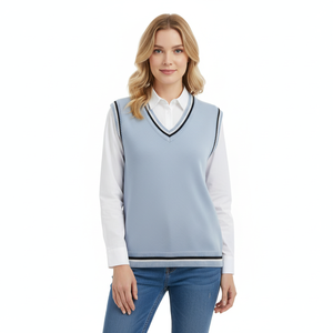 OEM&ODM Women's Sleeveless Sweater Academy Style Waistcoat V-neck Cotton Top Customized Knitted Sweater