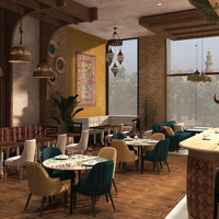 Comptoir de bar de restaurant de luxe moderne haut de gamme, design brutaliste, multi-matériaux, éclairage LED, robuste et étanche