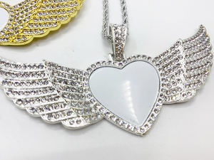 Colgante de aleación de diamante con forma de corazón, alas de Ángel en forma de melocotón, por sublimación, transferencia térmica - Product Image 3