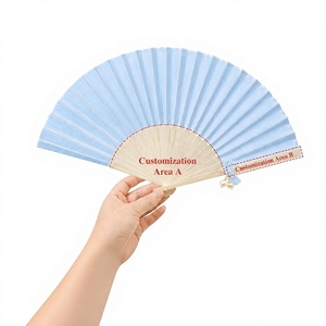 Handmade <b>Wood</b> Folding Fan Light Blue Half <b>Circle</b> Shape Customizable Painted Art Collectible Natural <b>Crafts</b> Wedding Decoration - Product Image 1